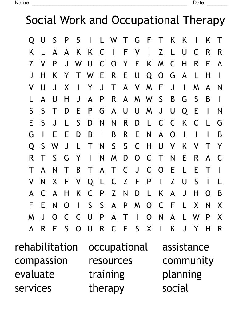 Social Work and Occupational Therapy Word Search