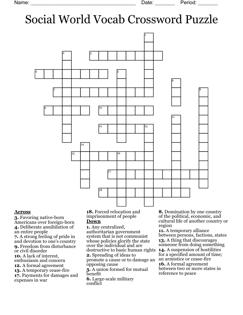 Social World Vocab Crossword Puzzle