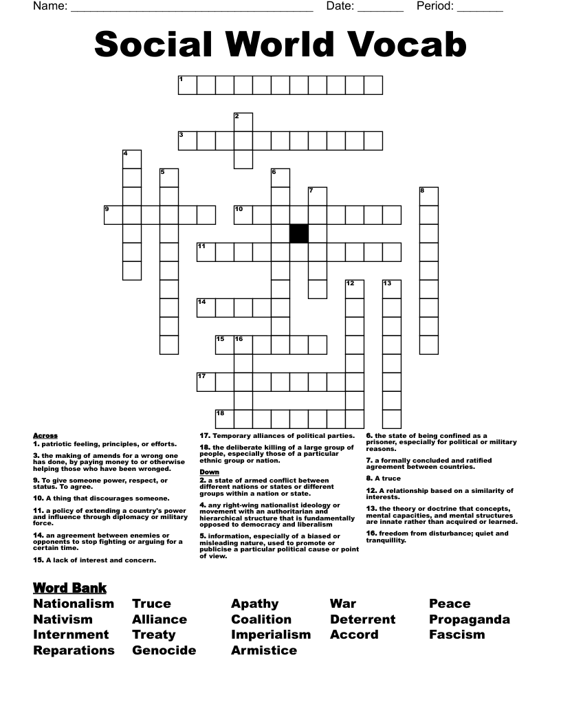 Social World Vocab  Crossword