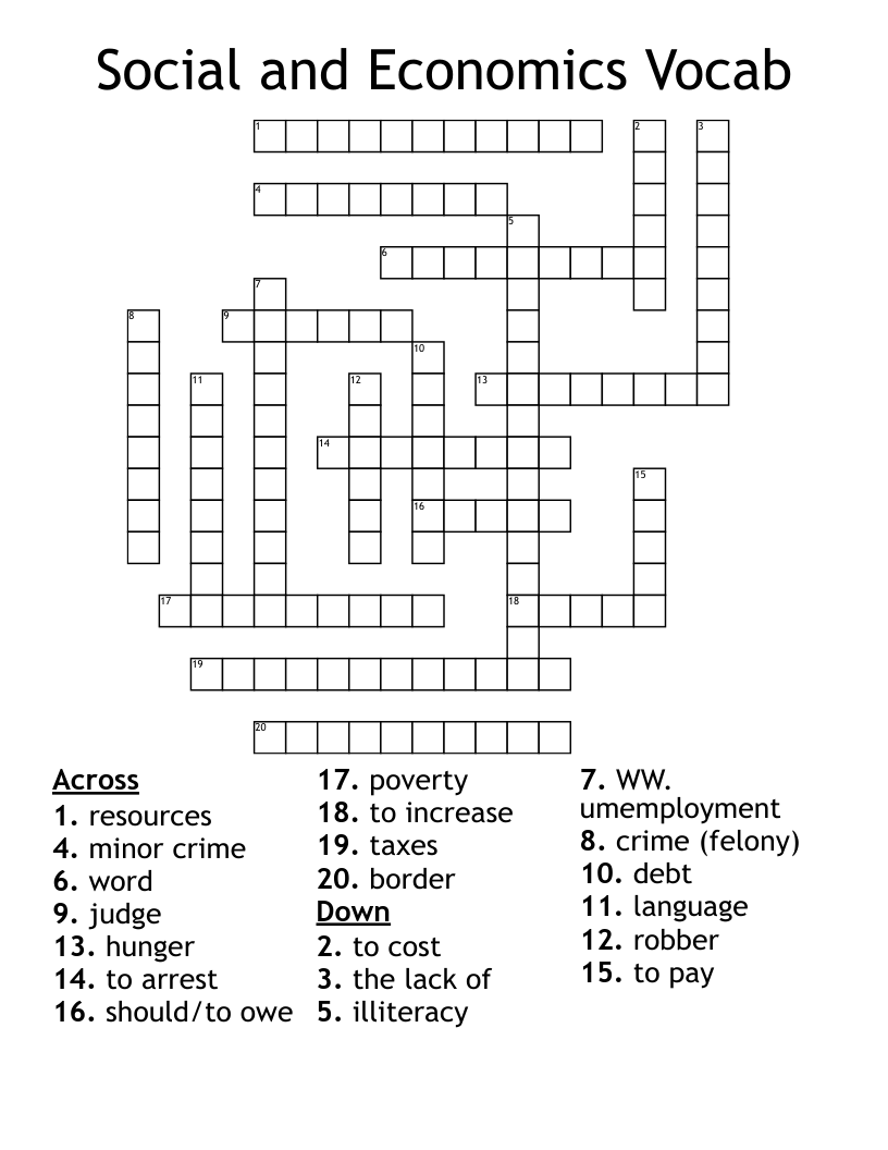 Social and Economics Vocab Crossword