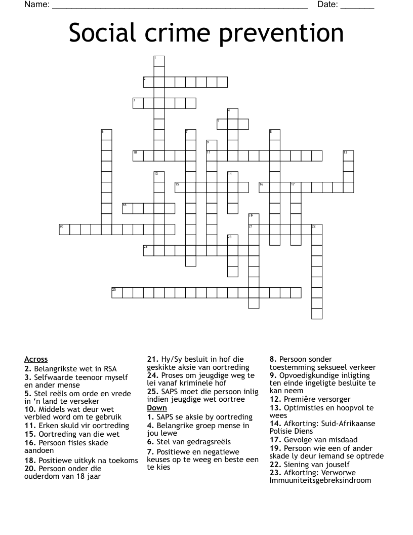 Social crime prevention Crossword