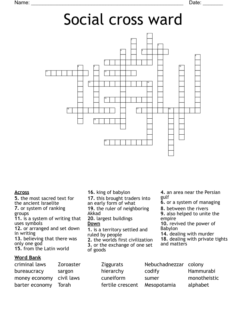 Social cross ward  Crossword