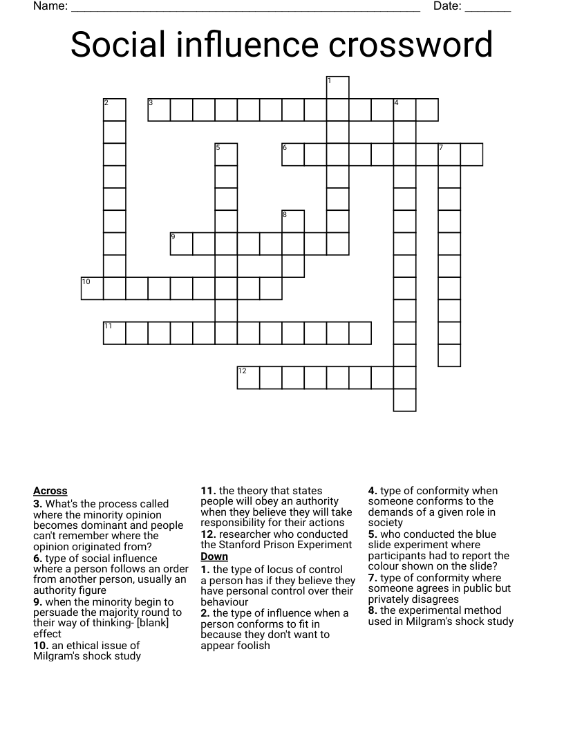 Social influence crossword
