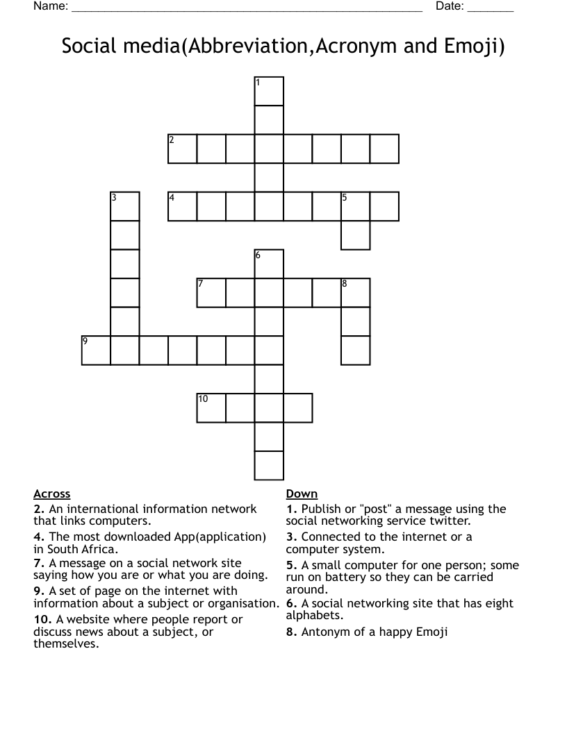 Social media(Abbreviation,Acronym  and Emoji) Crossword