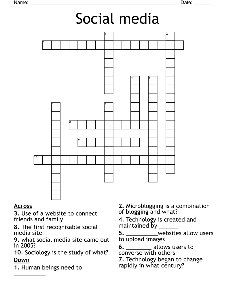 Social media Crossword