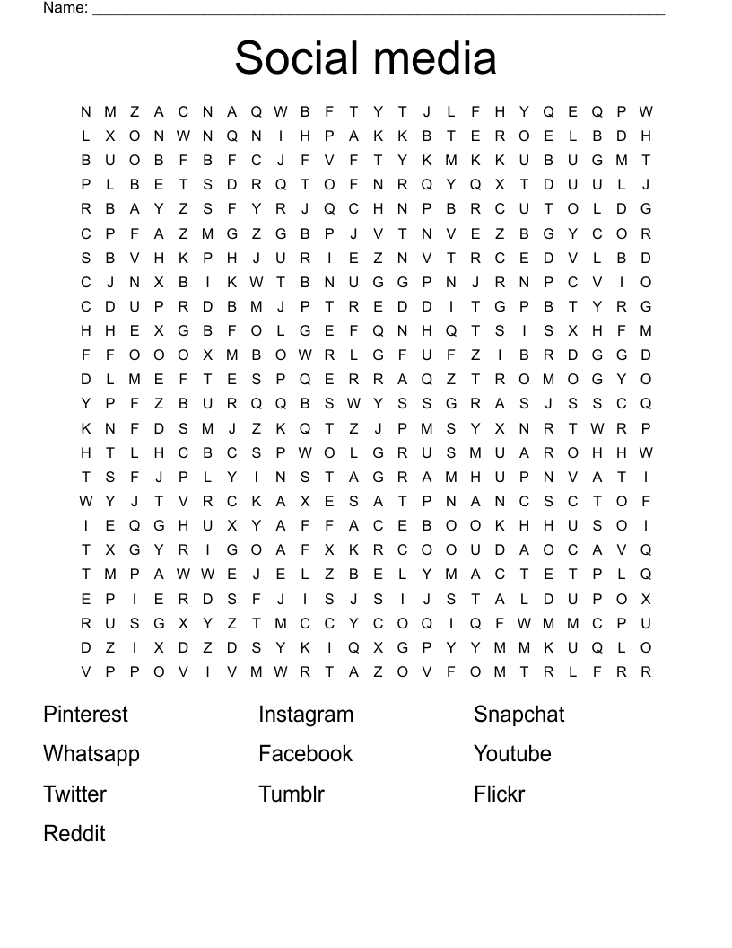 Social media  Word Search