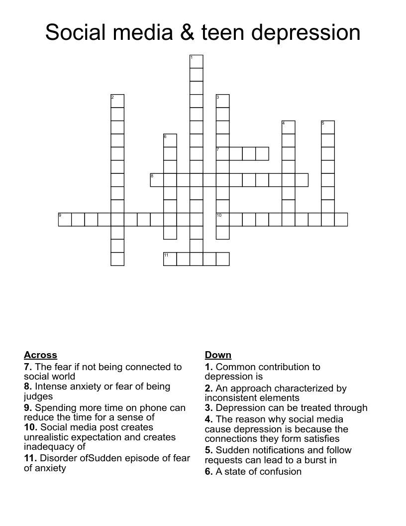 Social media & teen depression  Crossword