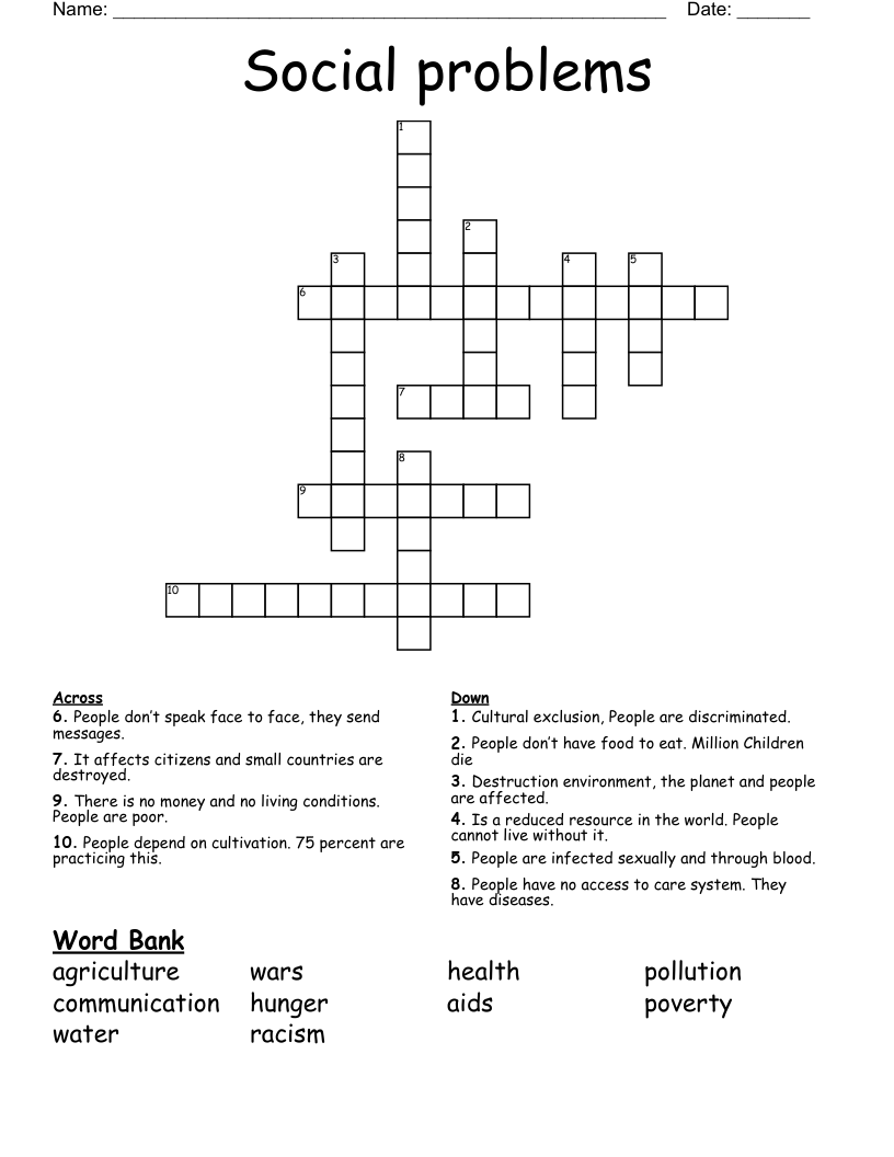 Social problems Crossword