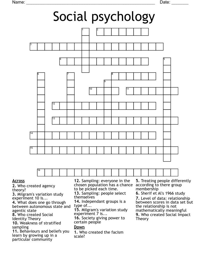 Social psychology Crossword