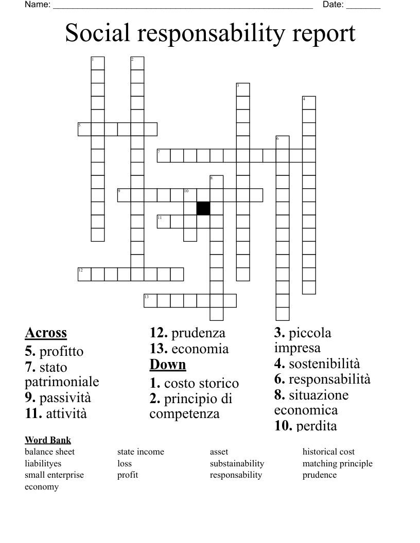 Social responsability report Crossword
