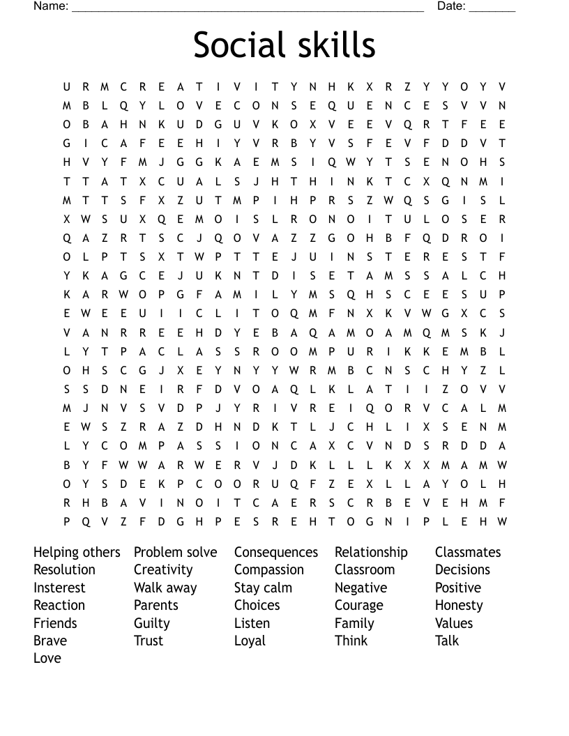 Social skills Word Search