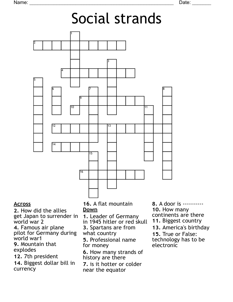 Social strands  Crossword