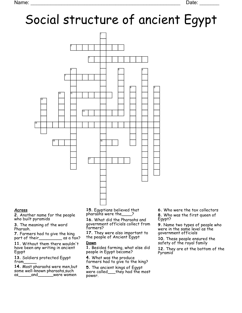 Social structure of ancient Egypt Crossword