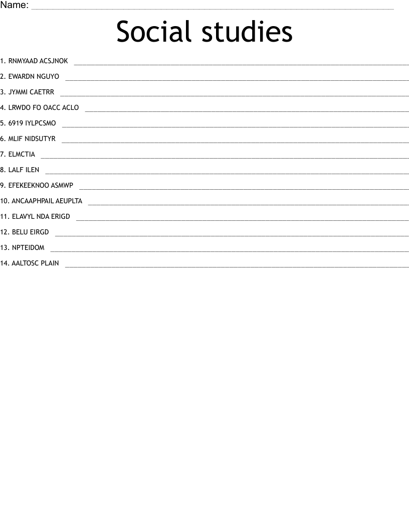 Social studies Word Scramble