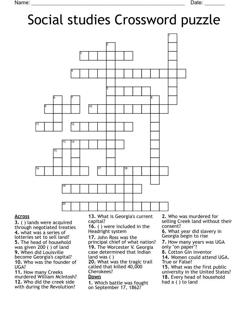 Social studies Crossword puzzle 