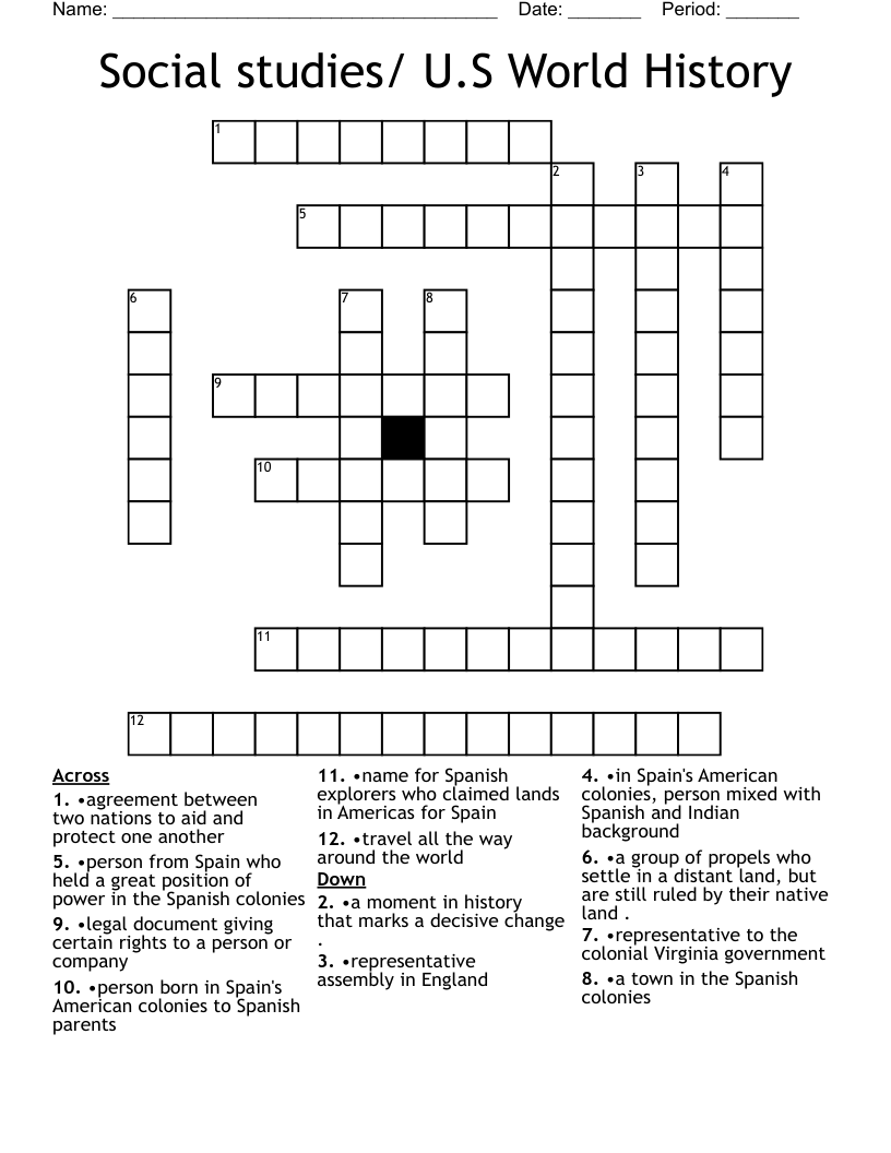 Social studies/ U.S World History  Crossword