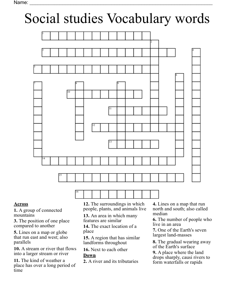Social studies Vocabulary words Crossword