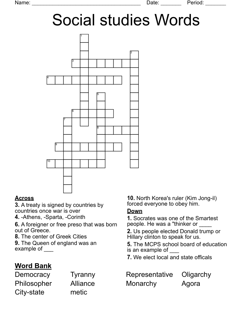 Social studies Words Crossword