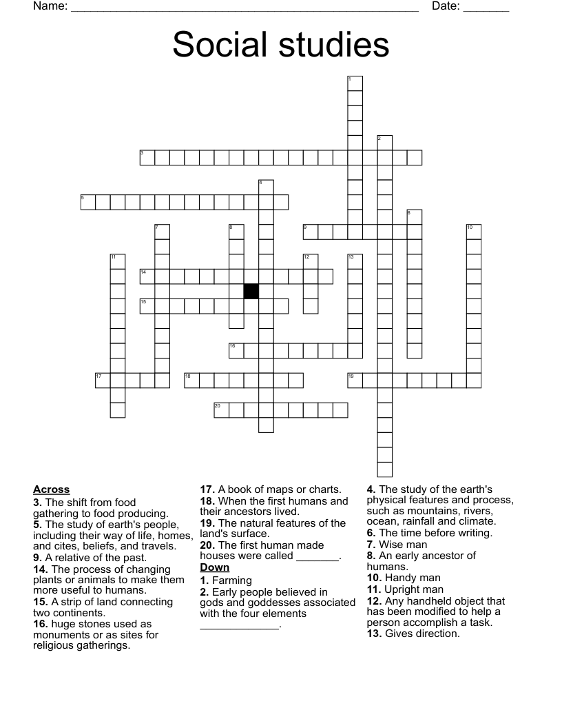 Social studies  Crossword