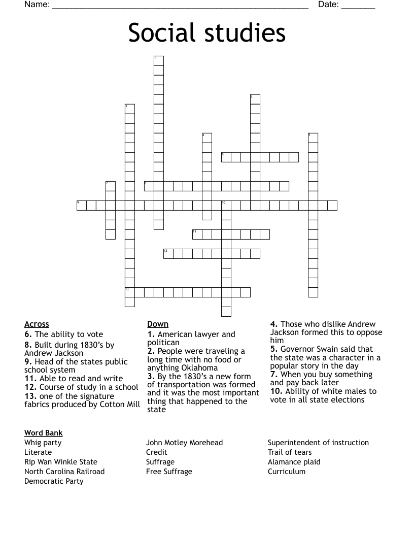 Social studies  Crossword