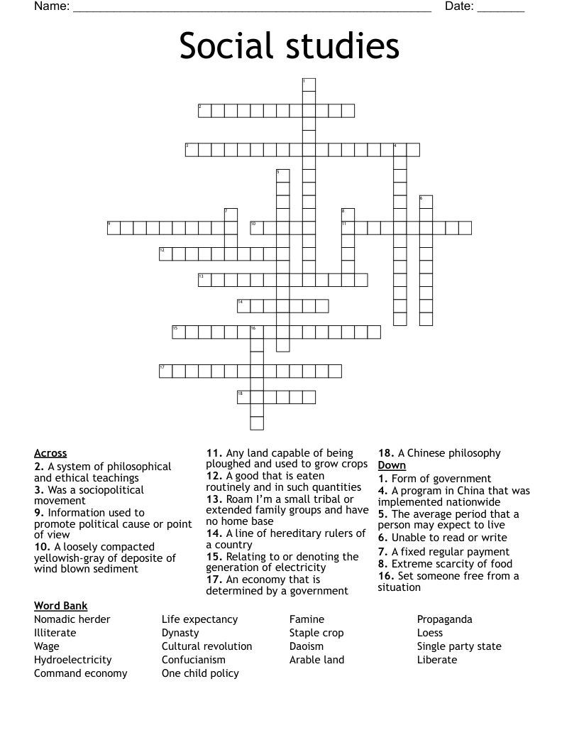 Social studies  Crossword