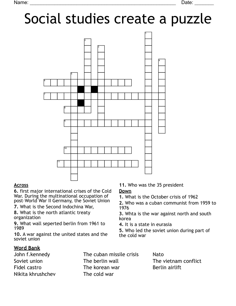 Social studies create a puzzle Crossword
