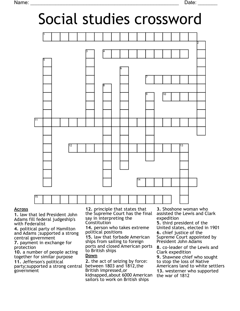 Social studies crossword