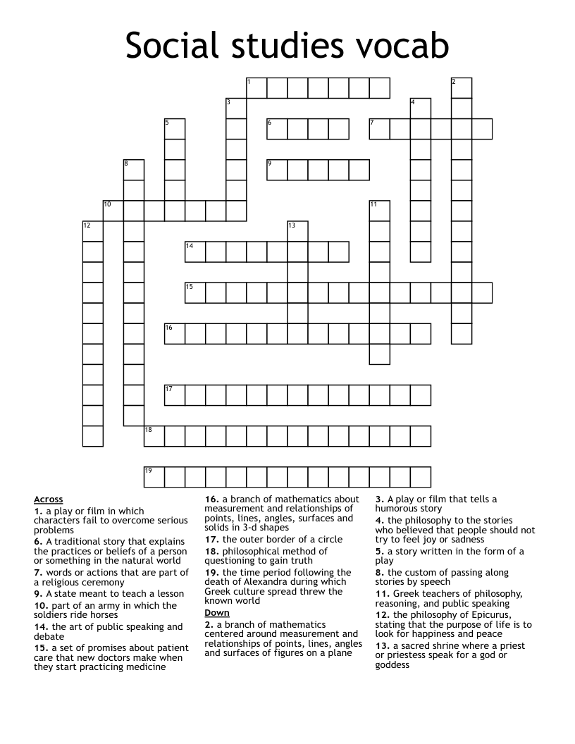 Social studies vocab  Crossword