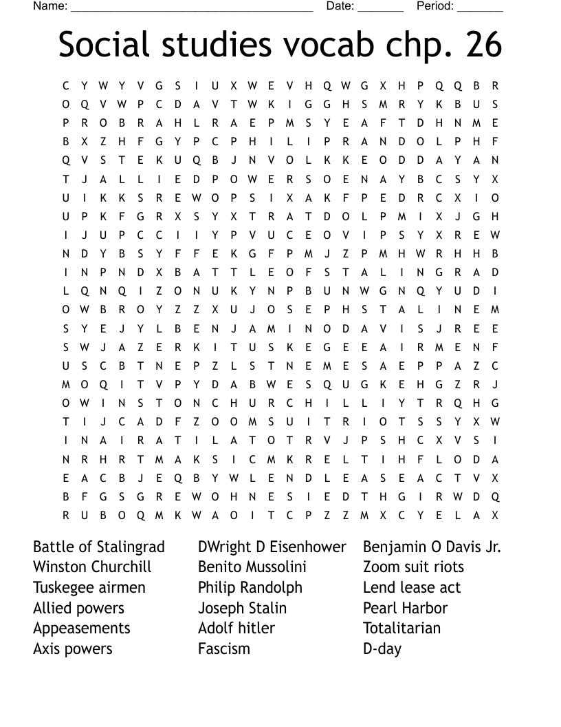 Social studies vocab chp. 26 Word Search