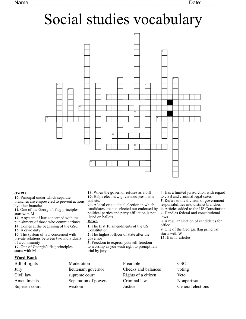 Social studies vocabulary Crossword