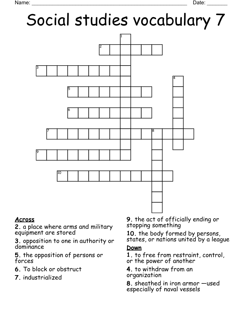 Social studies vocabulary 7 Crossword