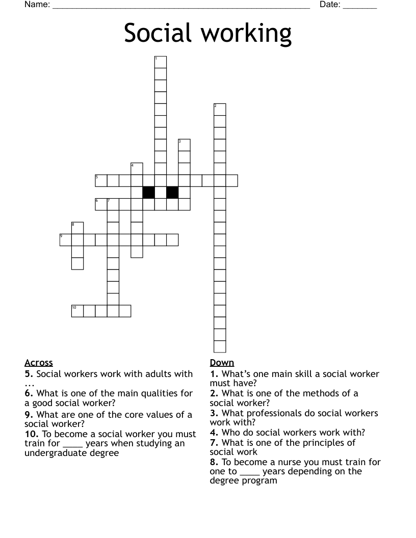 Social working Crossword