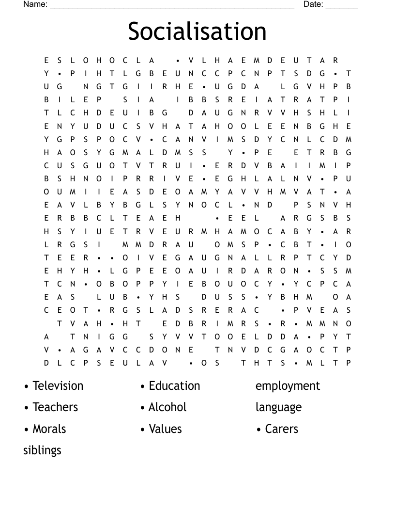 Socialisation Word Search