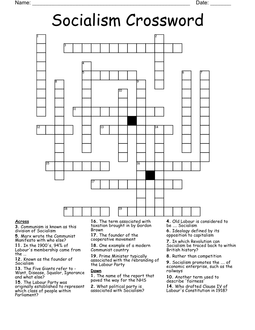 Socialism Crossword