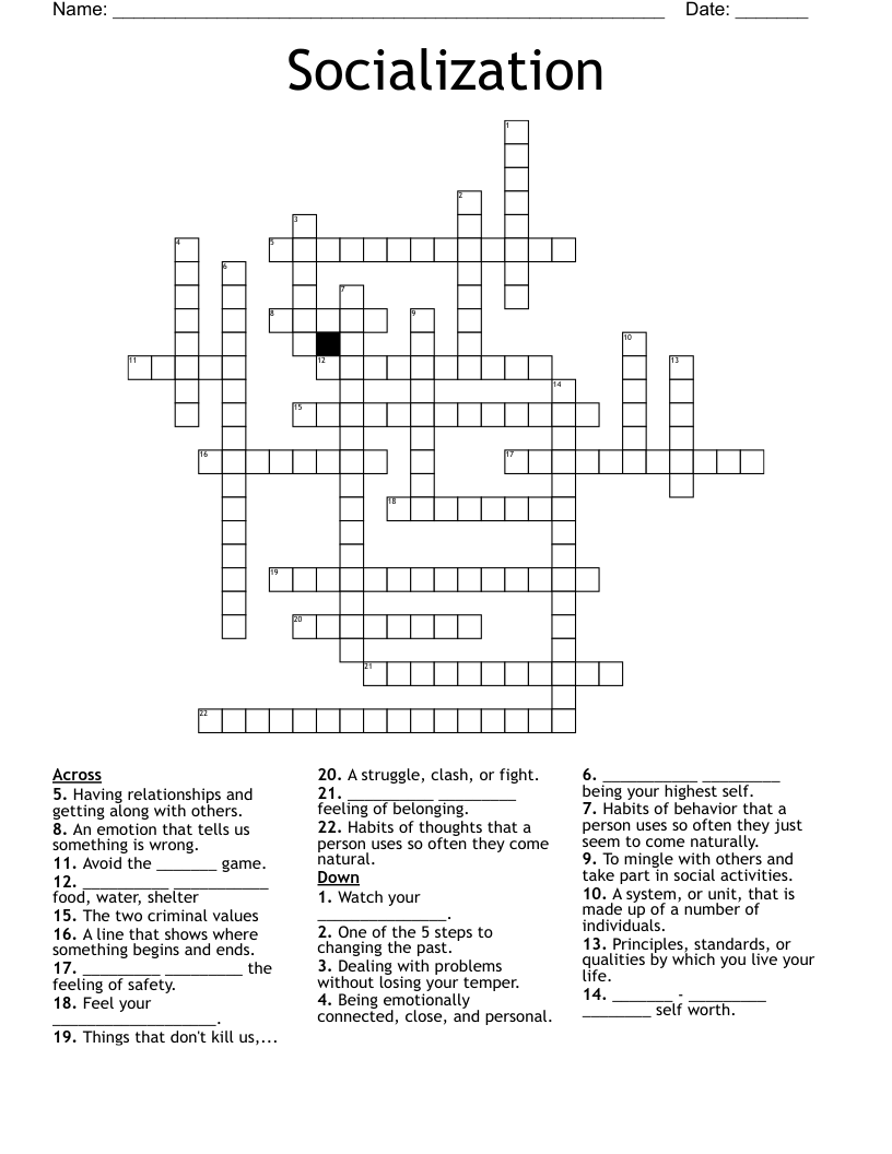 Socialization Crossword