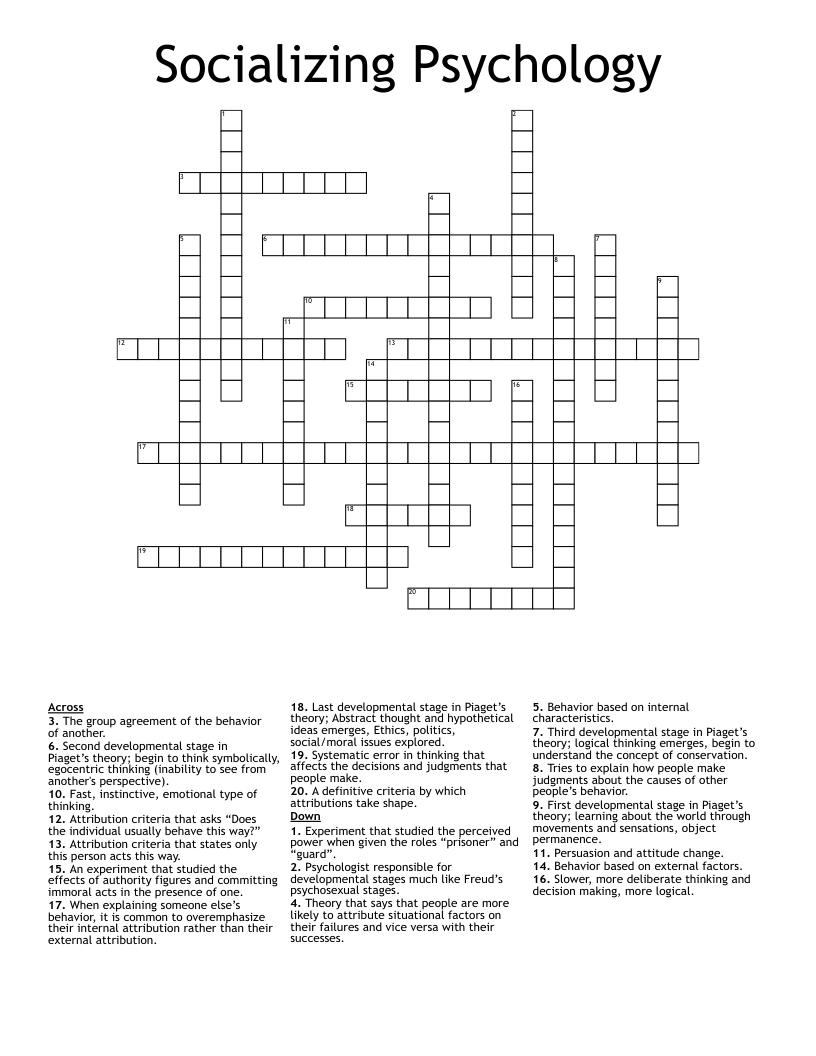 Socializing Psychology Crossword