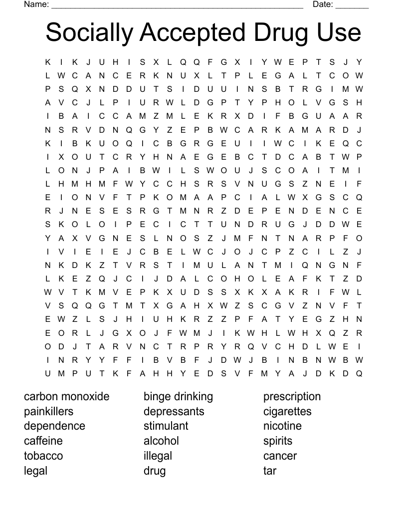 Socially Accepted Drug Use Word Search