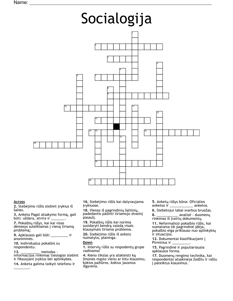 Socialogija Crossword