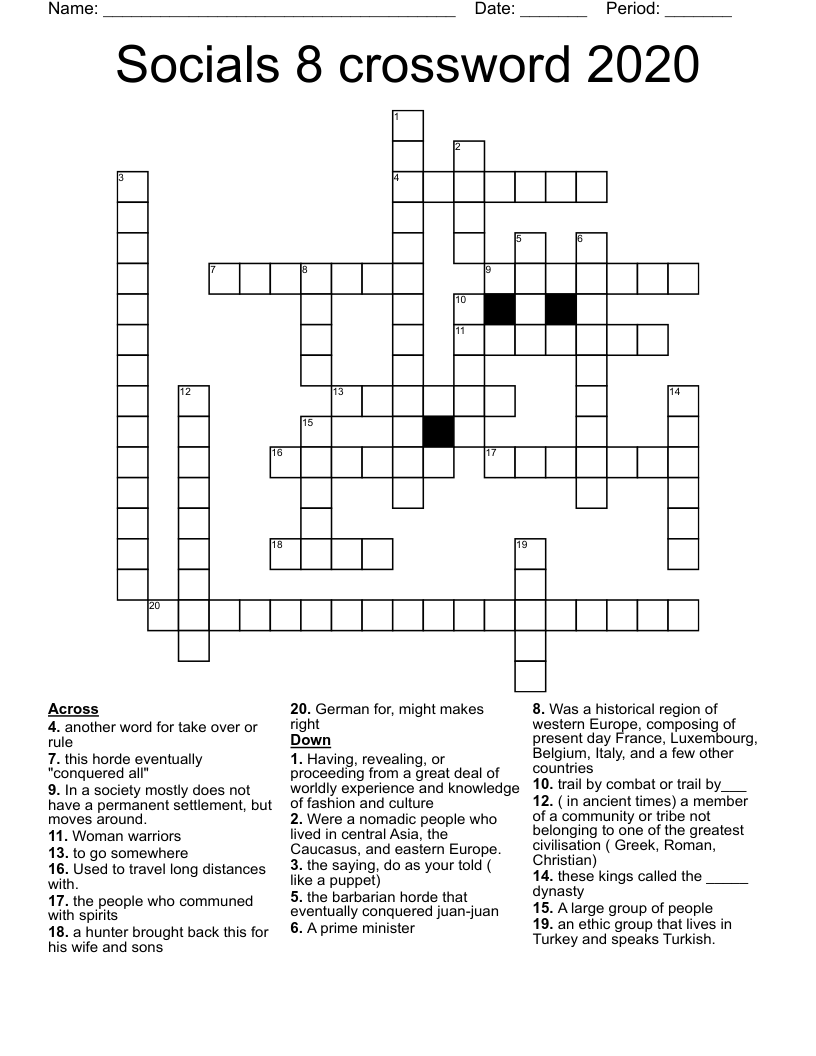 Socials 8 crossword 2020