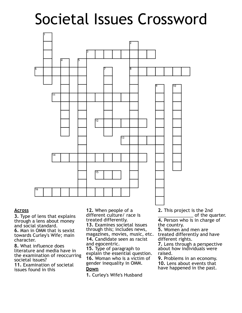 Societal Issues Crossword