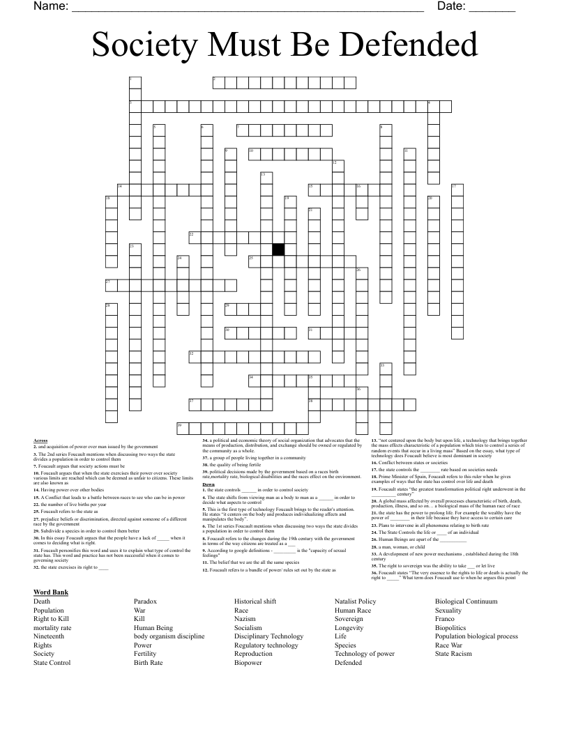 Society Must Be Defended Crossword