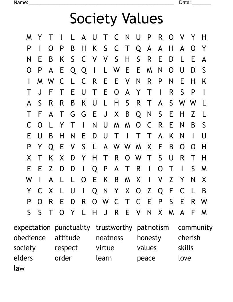 Society Values Word Search