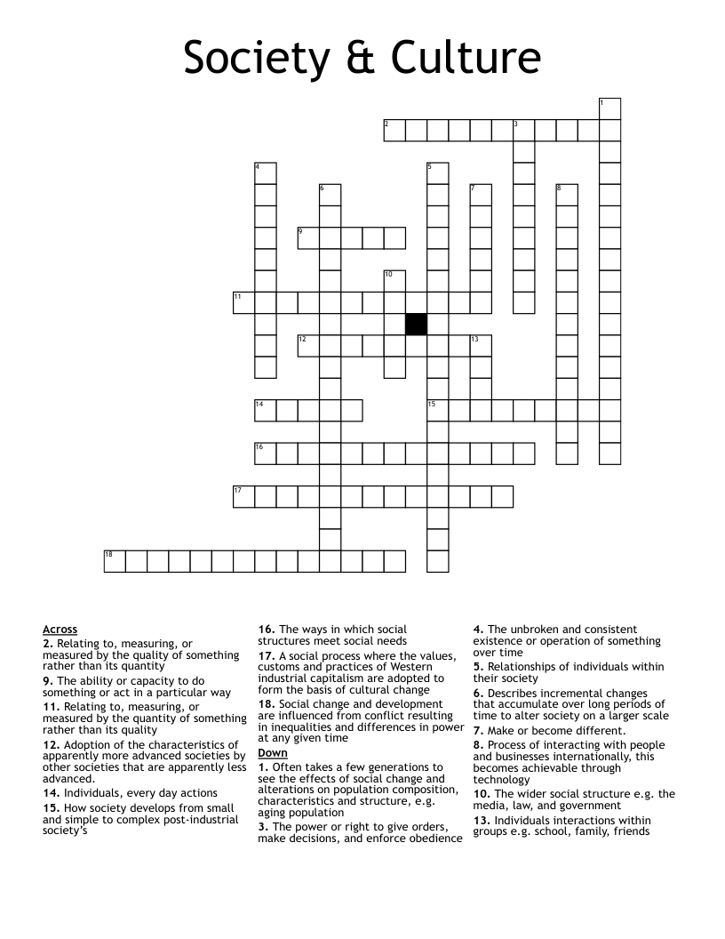 Society & Culture Crossword