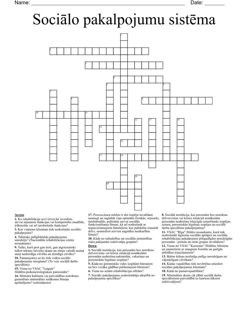 Sociālo pakalpojumu sistēma Crossword
