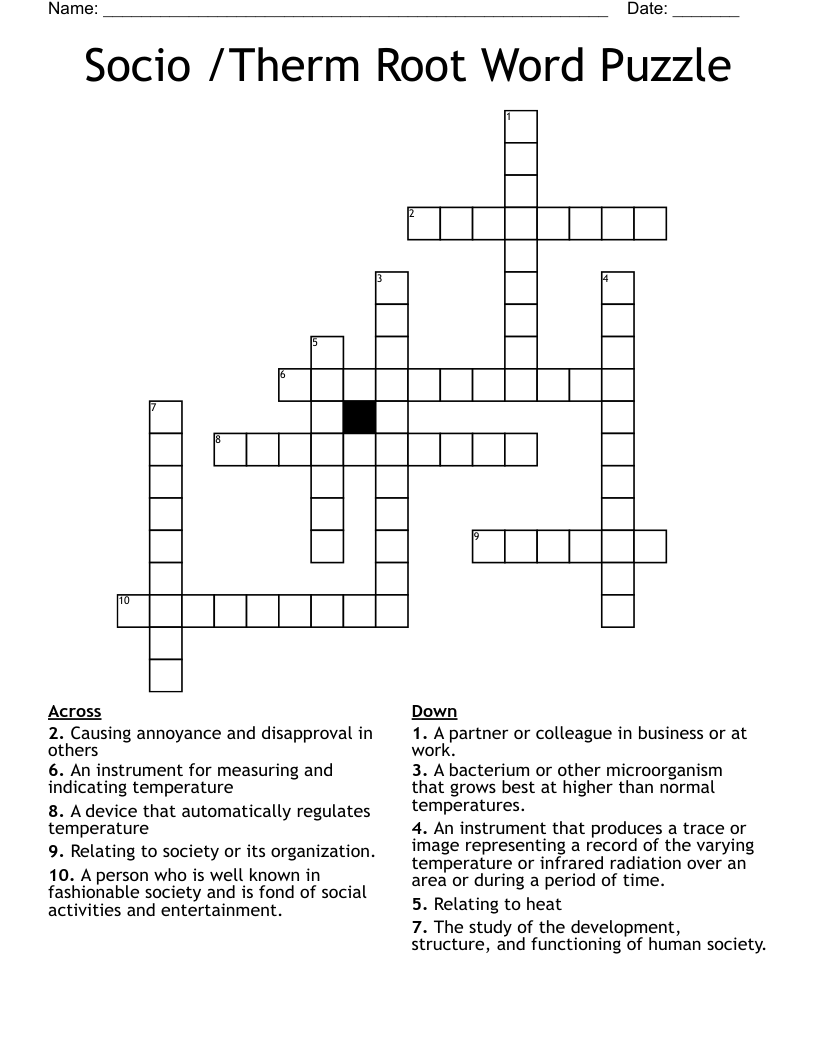 Socio /Therm Root Word Puzzle Crossword
