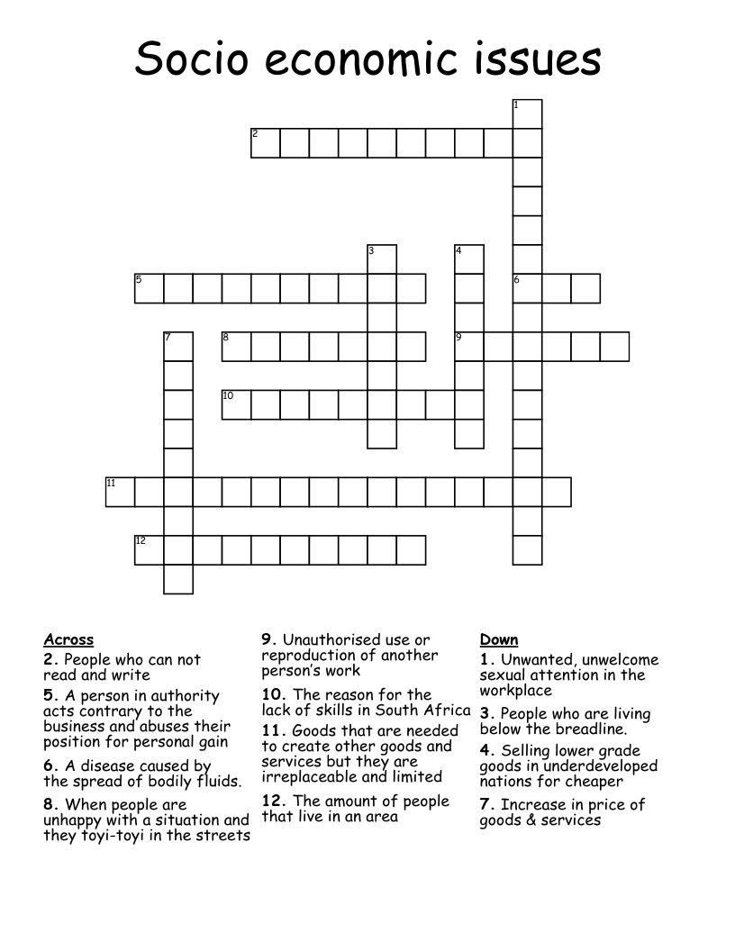 Socio economic issues Crossword