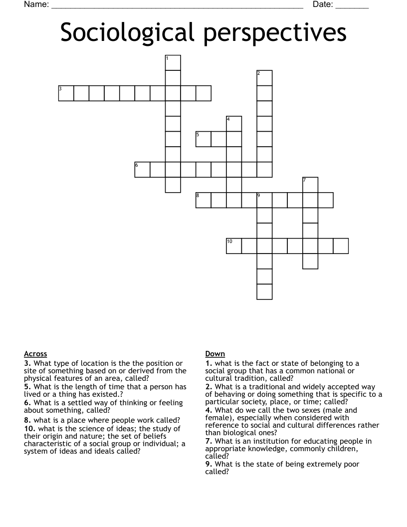 Sociological perspectives Crossword