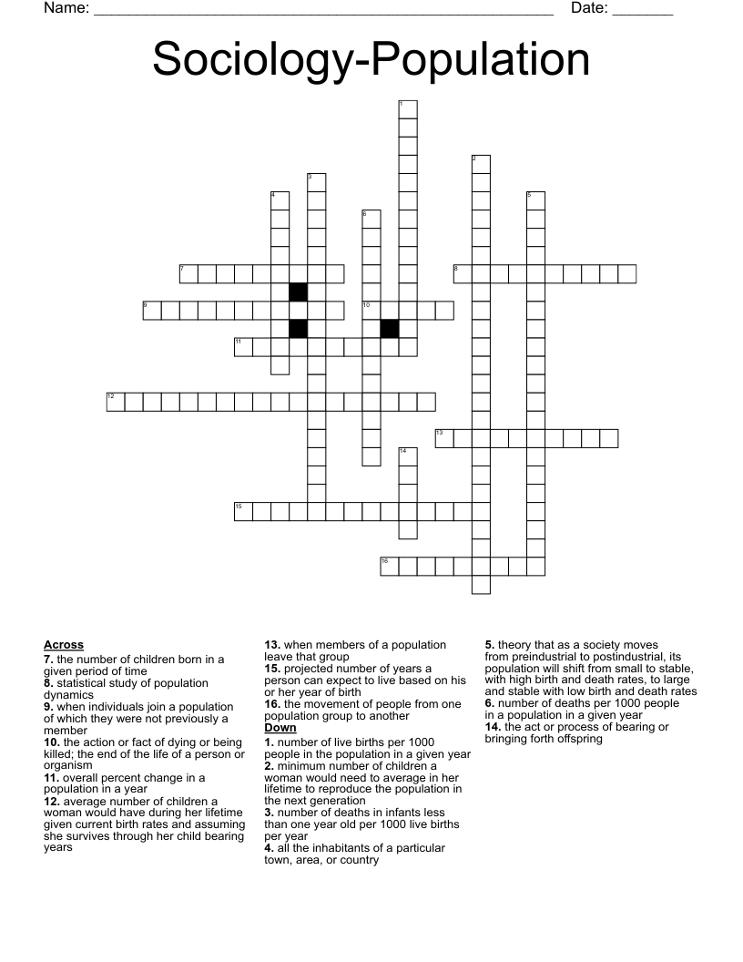 Sociology-Population Crossword
