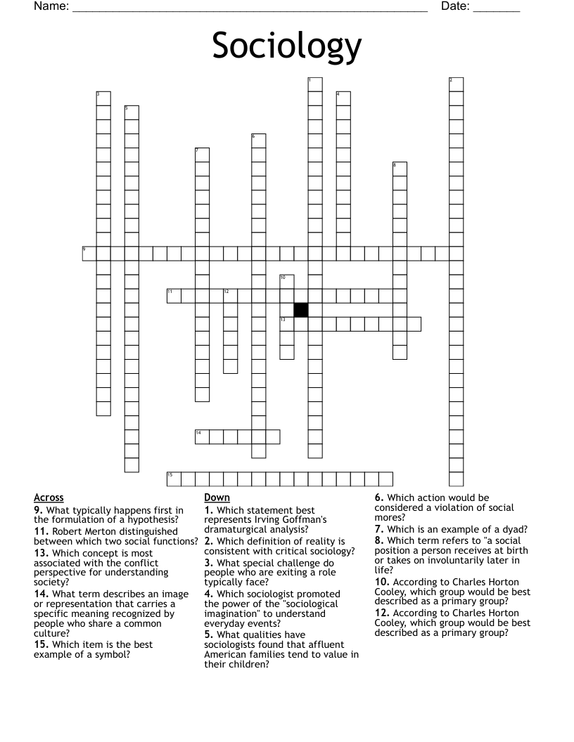 Sociology Crossword
