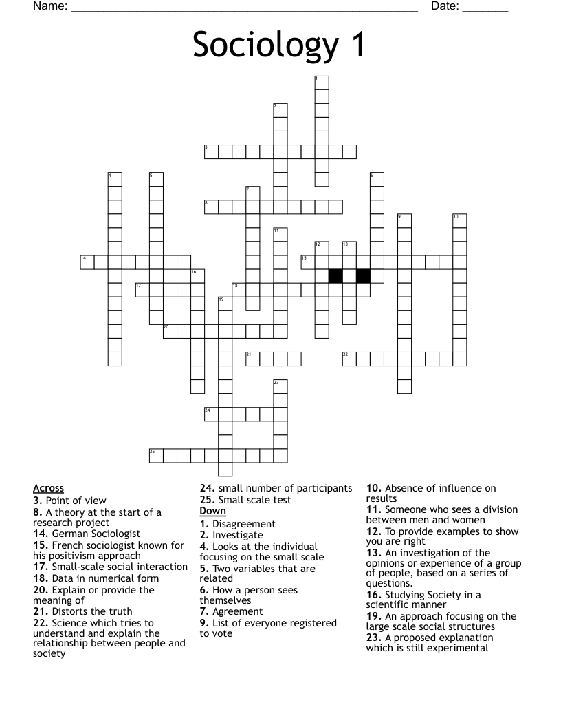 Sociology 1 Crossword